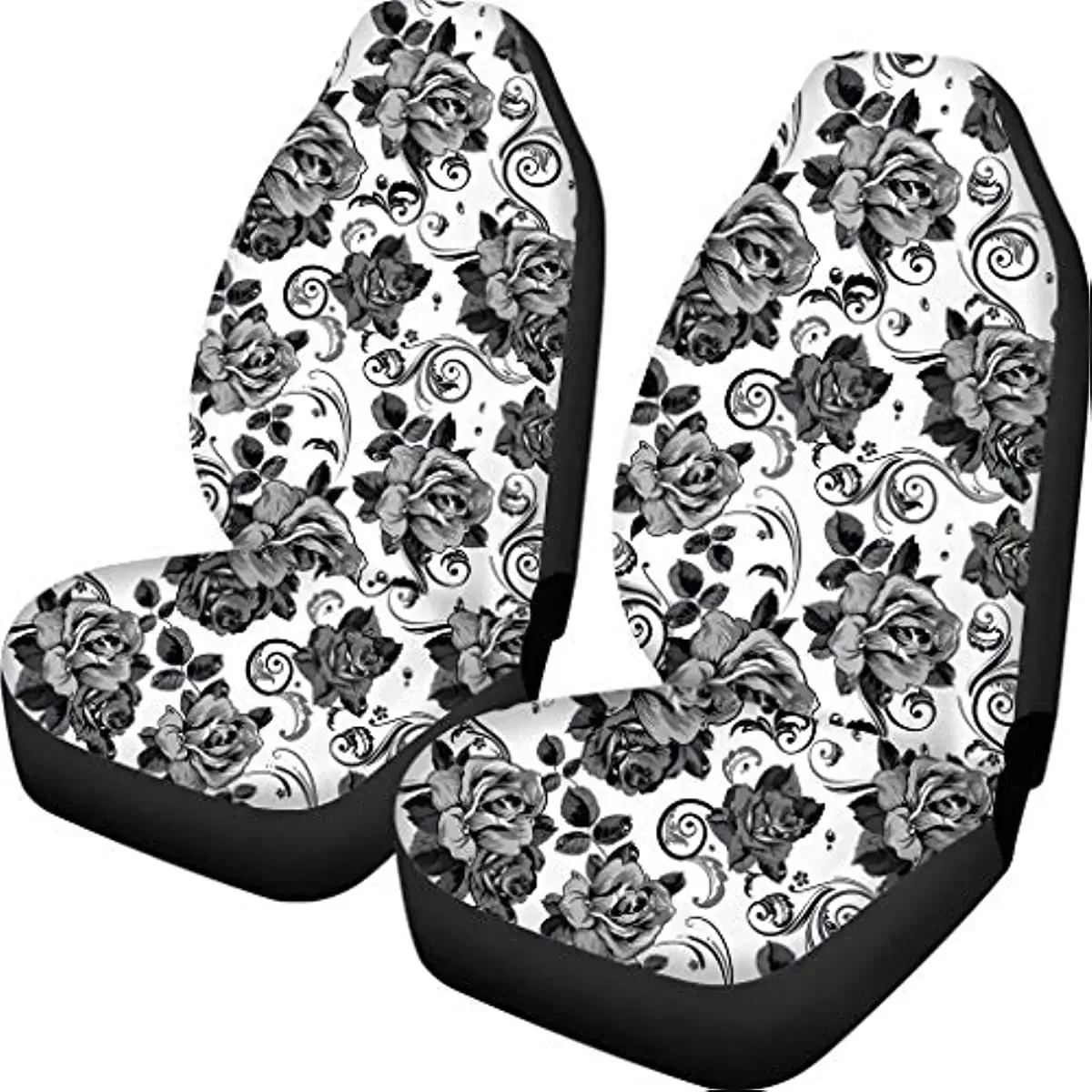 Gray Floral Rose Women Ladies Car Seat Covers Nonslip Thick Elastic Soft Front Seat Peotector Cover Case Full Coverage S