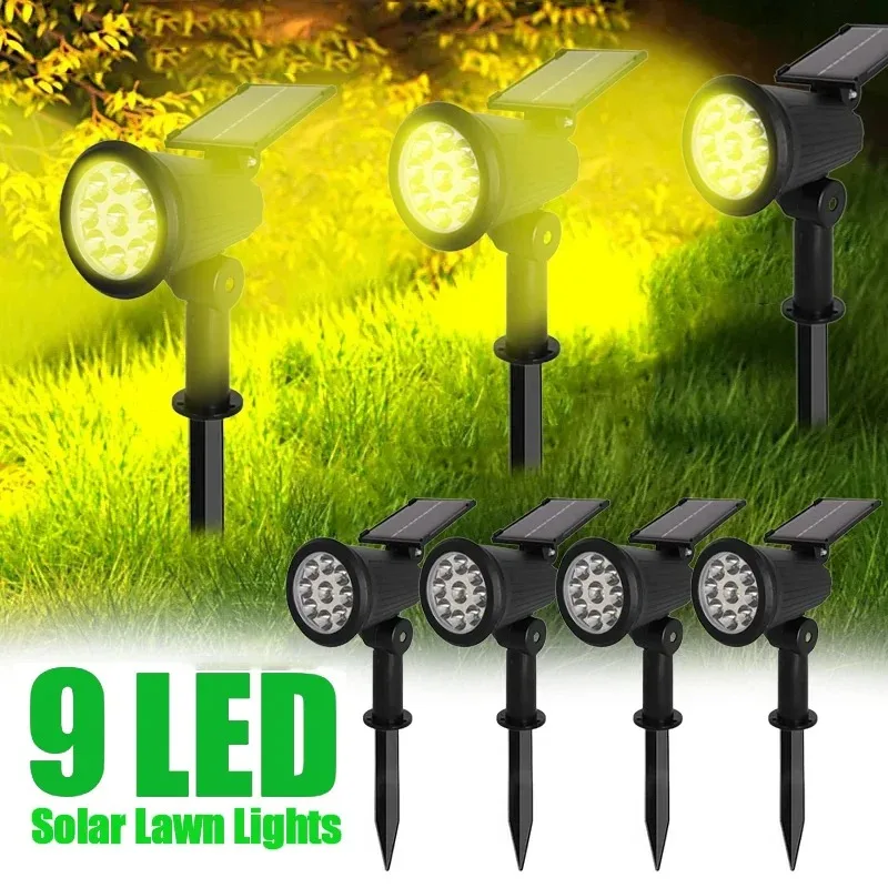 1-4 PCs 9 LED Solar Spotlights Outdoor IP65 Waterproof Brightness Adjustable Spot Light Backyard Patio Garden Decor Lamp