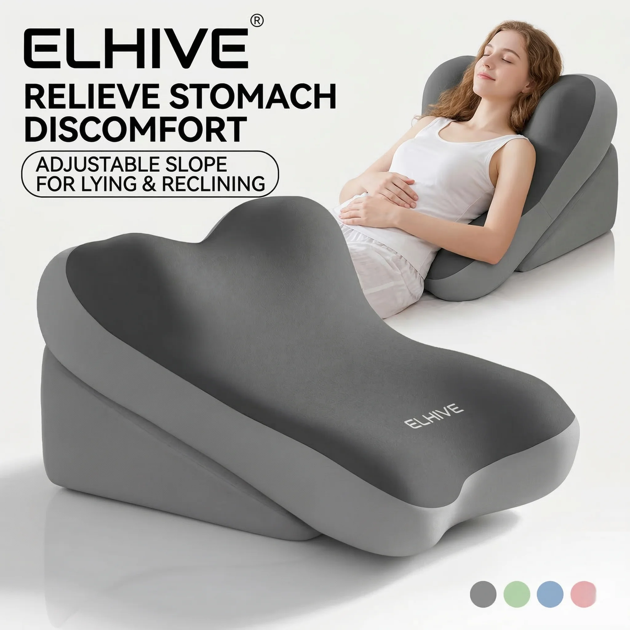 Adjustable Bed Wedge Pillow Memory Foam Backrest for Sitting up in Bed, Large Ergonomic Back Neck Lumbar Support Pillow for Reading Relaxing Gaming, 2-Piece Split Design, Non-Slip Base