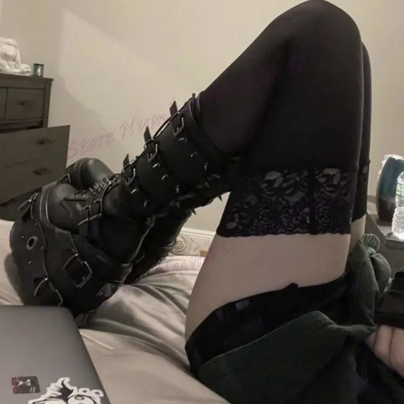 Schwarz Keile Heels Riemchen Nieten Stiefel Plattform Runde Kappe Schuhe für Frauen Mittlere Waden Punk Stil Schuhe 2024 Zapatos Para Mujere