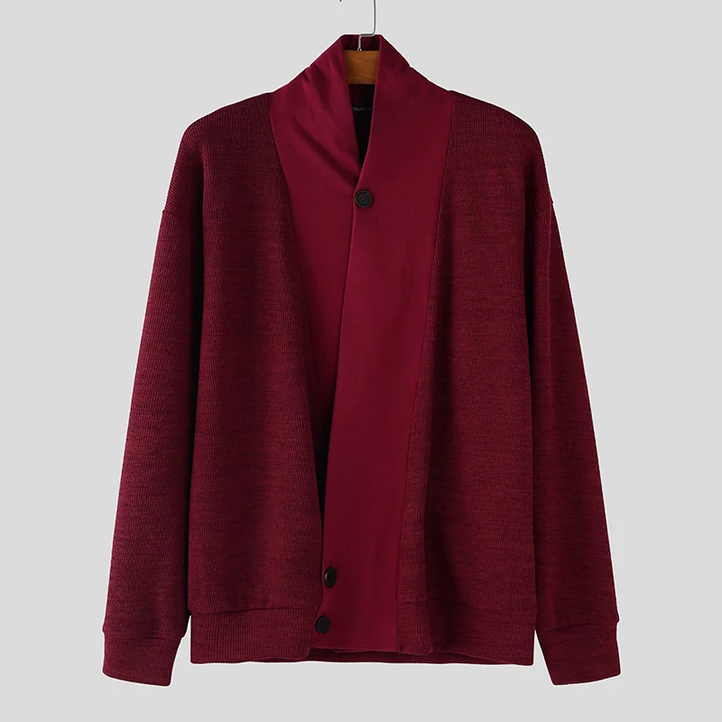 INCERUN Men Cardigan Patchwork Lapel Long Sleeve Knitted Casual Sweaters Men Streetwear 2025 Spring Autumn Fashion Sweater Coats