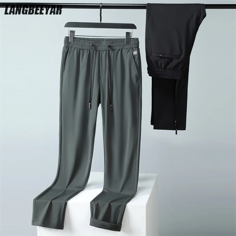 

Высший класс ледяного шелка, удобные дышащие новые брендовые модные эластичные длинные брюки, повседневные брюки стандартной посадки, мужская одежда