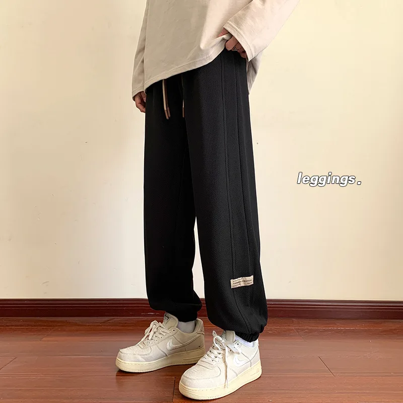 

Fashion Waffle Pants Men Spring Autumn Casual Full Length Sweatpants American Retro Teenagers Draw Rope Plus Size Y2k Sweatpants