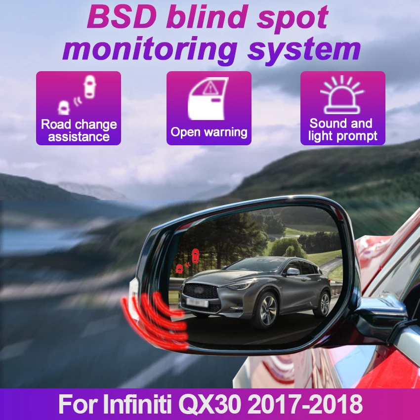 차량 사각지대 모니터링 시스템, BSD BSA BSM 레이더 주차 센서, 차선 변경 지원, 인피니티 QX30 2017-2018