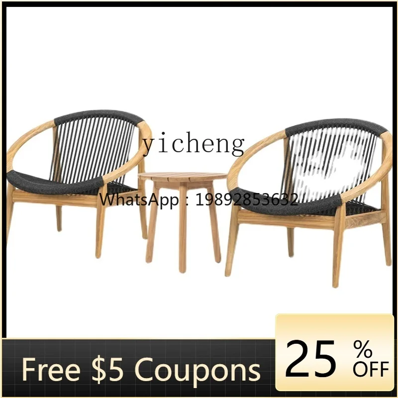 

Outdoor Couch Combination Solid Wood Single Seat High Backrest Leisure Rattan Chair Balcony Small Coffee Table