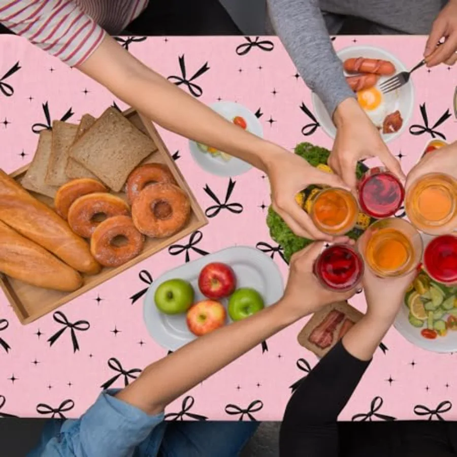 Nappe à nœud rose, 3 pièces, décor de Table à nœud noir, Coquette, décorations d'anniversaire, fournitures de fête imperméables jetables noires pour filles