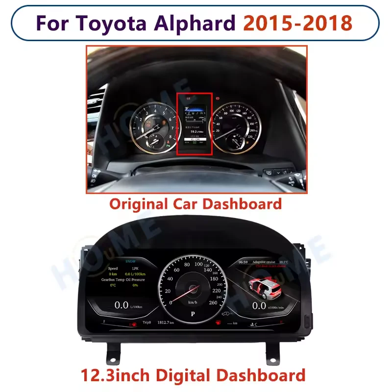 12.3-inch LCD Digital Cluster  for .Alphard 2008-2018 Interior Retrofit Kit Digital Dashboard Linux System