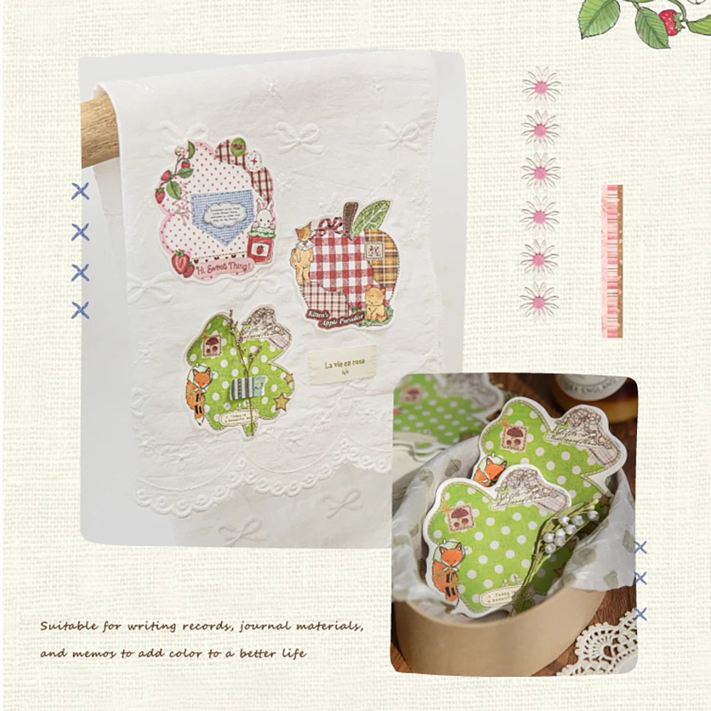 ペニーの手作りボックスシリーズの付箋30枚、レトロカラーのパッチワーク、学生用メモとメッセージペーパー