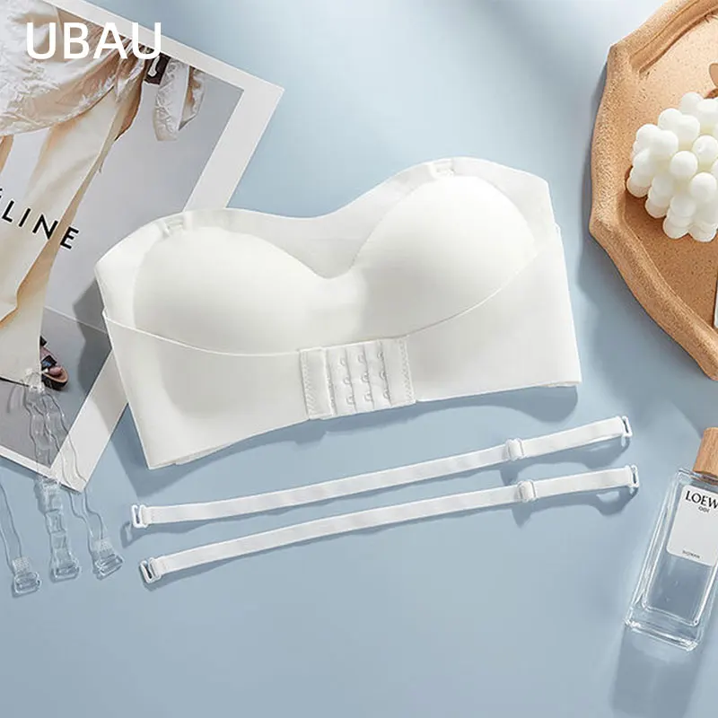 UBAU Sexy Strapless Bra Plus Size Ice Silk Push Up Bra Tops Girls Seamless Non Slip Underwear Invisible Bra Female Bralette