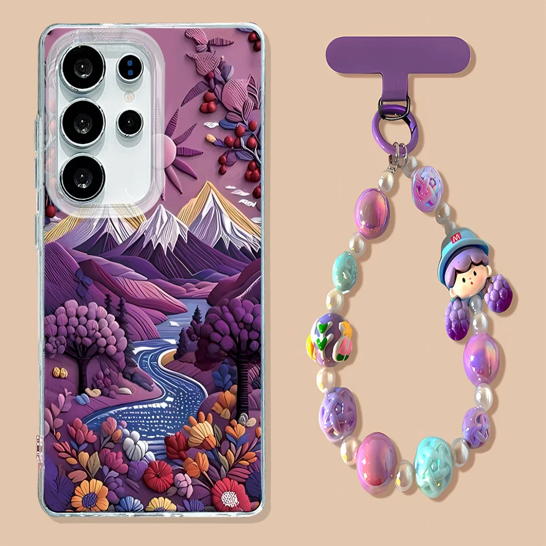 Oil painting Snow Mountain pattern Case for Samsung Galaxy S25 S24 Ultra S23 S22 S21 Plus FE IMD Matte Hard Bumper Cover Coque