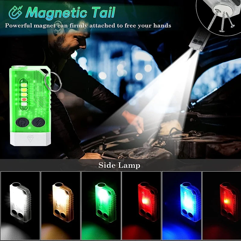 1 Piece Mini LED Keychain Flashlight, Rechargeable Pocket Torch 1000LM With 14 Modes