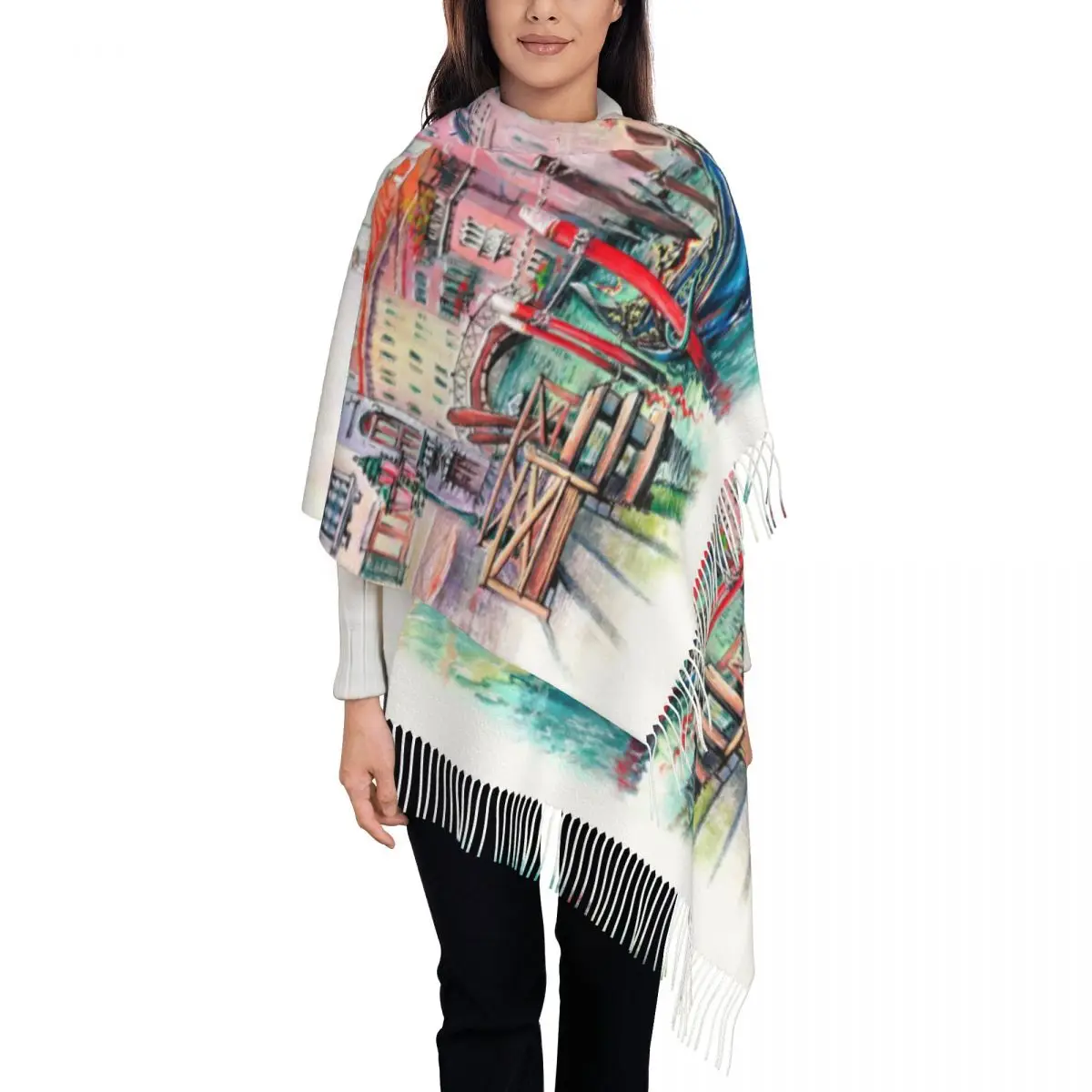 Bufanda personalizada con borlas de Santi Giovanni E Paolo Canal y góndolas, Venecia, Italia, chal suave para mujer, bufandas femeninas de invierno y otoño