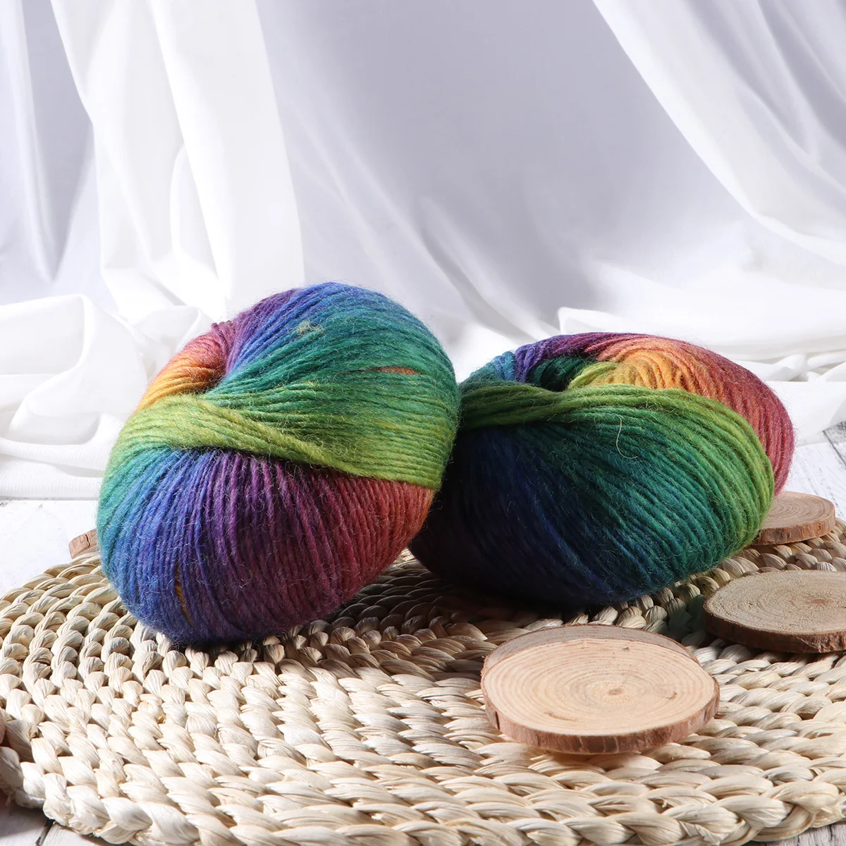 

2Pcs Rainbow Colorful Wool Knitting Yarn Durable Soft for Hand Knitting Crochet Wool Yarn for Craft Clothing Socks