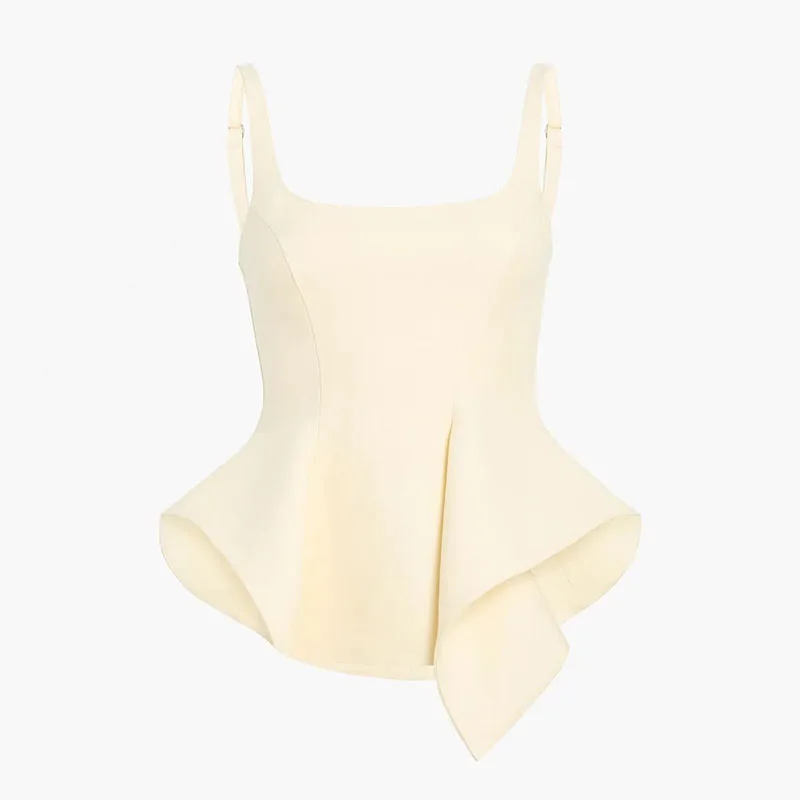 Women's Asymmetrical Tank Top, Casual T-Shirt, High-Quality, Pullover, 2026, New Arrival, Y2K, Linen-Blend Spaghetti-Strap Top,