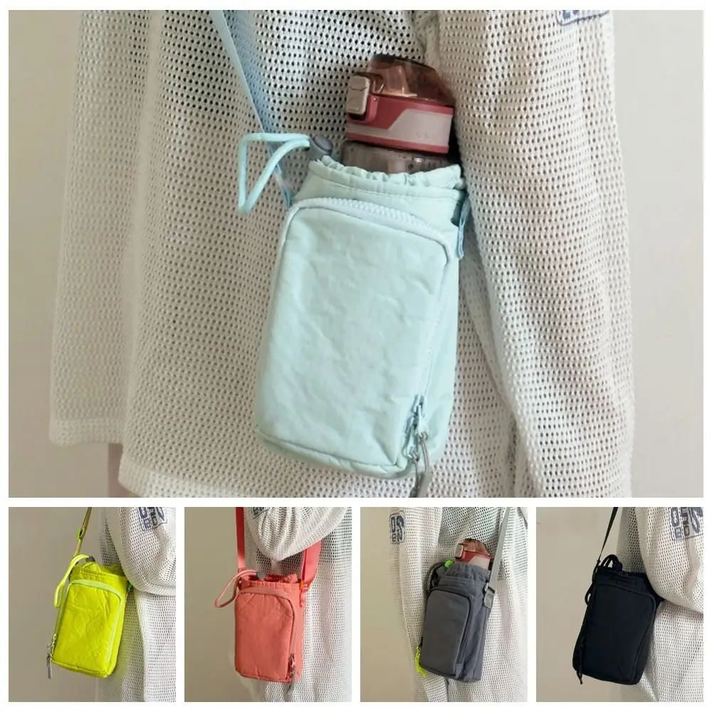 

Casual Korean Style Drawstring Bag Water Bottle Holde Water Cup Cover Water Cup Bag Solid Color Purse Mobile Phone Bag Hiking