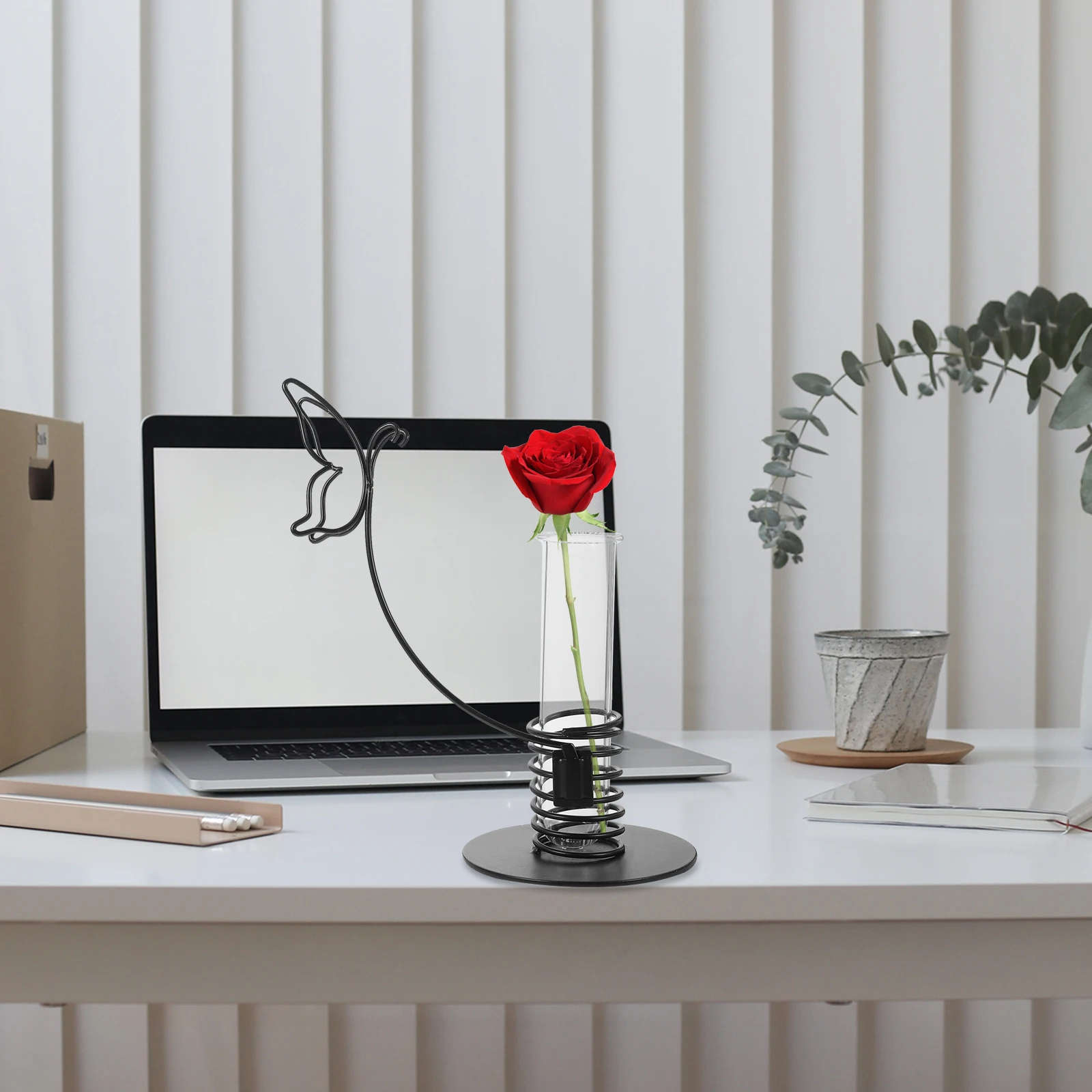 

Glass Vase Ornament Iron Frame Flower Vase Rack Home Furnishing Hydroponic Container Flower Tube with Iron Frame