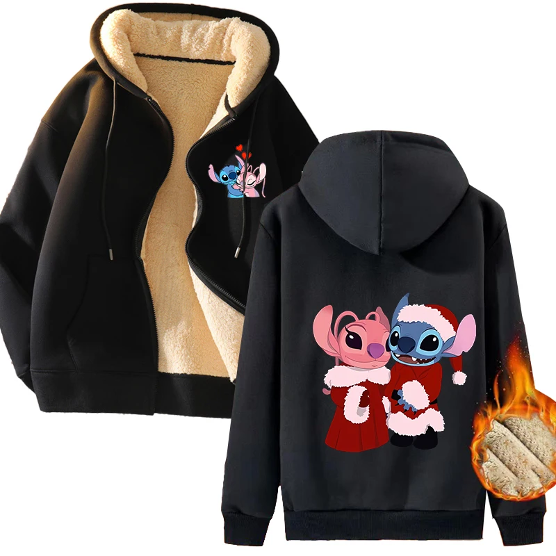 Disney Stitch Streetwear Fleece Zip Up Hoodies Retro Long Sleeve Loose Coats Harajuku Casual Gothic Hooded Sweatshirt Harajuku