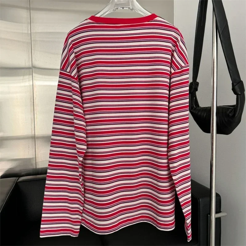 Stripe T Shirt H244937 Colur Clothing Spring Summer Round Collar Design T-shirt Streetwear Embroidery Letter Long Sleeve