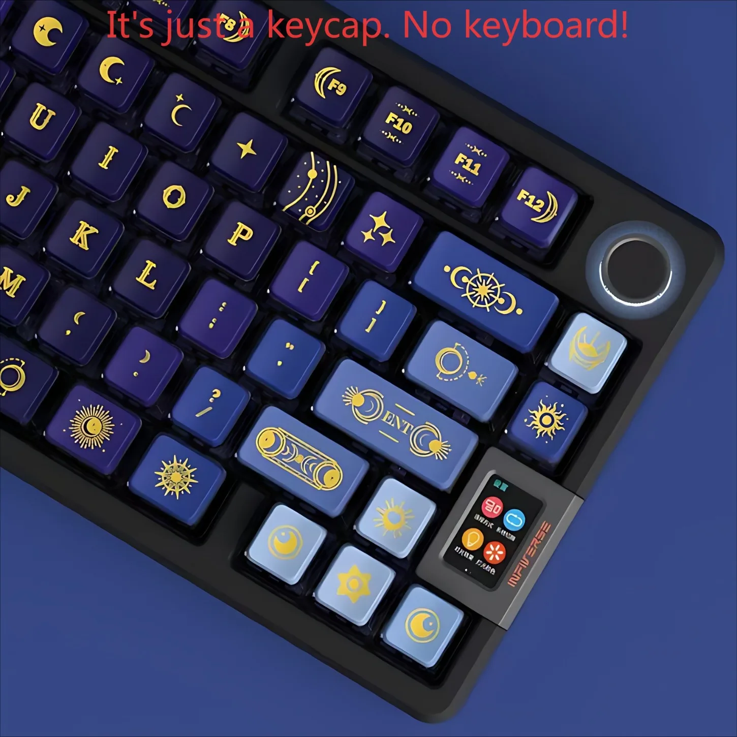 122 Keys Blue Gold Galaxy Starry Sky Keycaps OEM Profile PBT+PC 4-Side Shine Through for MX Cross Switch Mechanical Keyboard