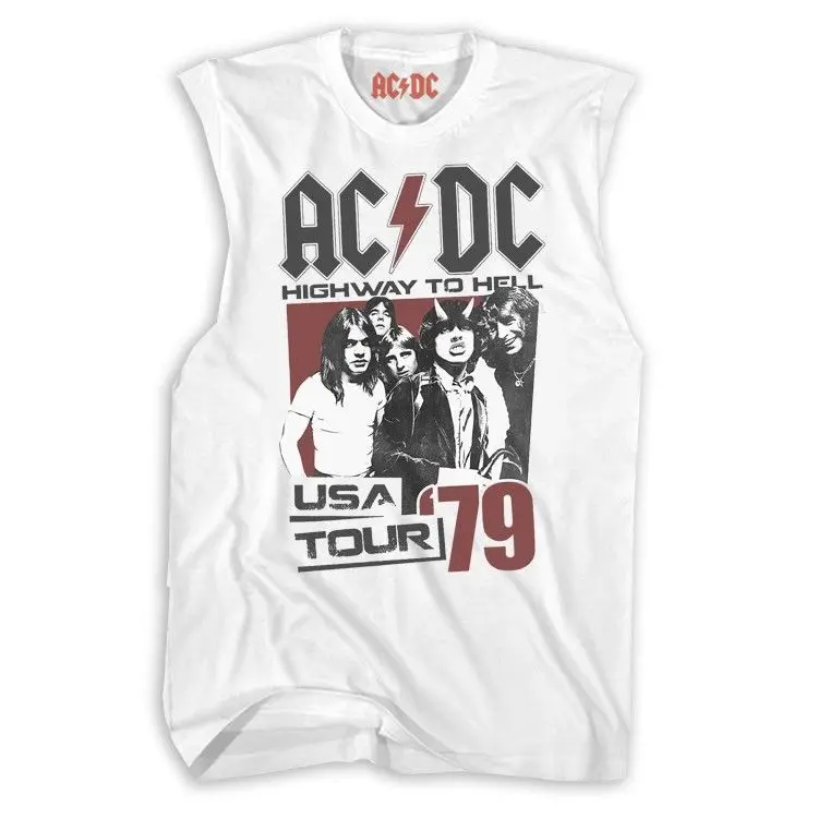 ACDC باند روك بلا أكمام تي شيرت الرجال فضفاض سترة بلا أكمام الشارع الأوروبية والأمريكية الثقيلة القطن الخالص سترة