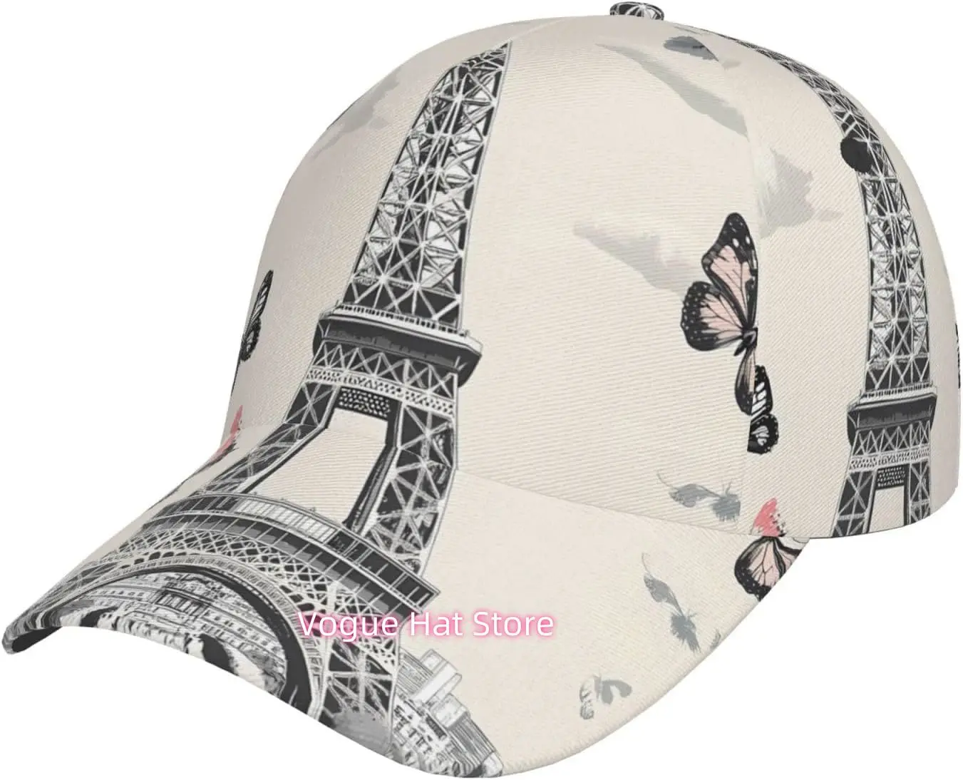 Vintage Paris Eiffel Tower Pattern Baseball Cap Unisex Adjustable Cotton Baseball Cap for Sports Outdoor Black