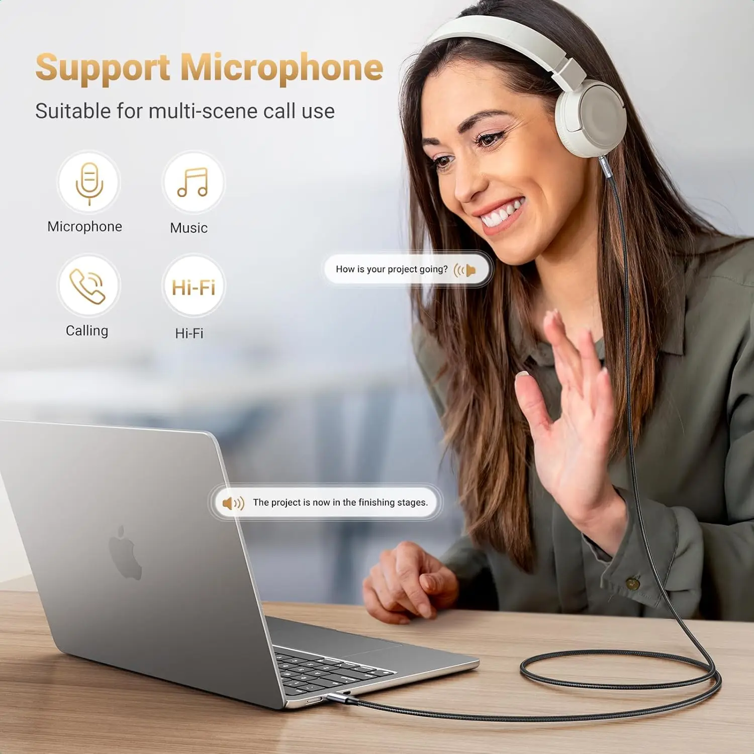 UGREEN Aux to USB C Type C to 3.5mm Audio Jack Cable 1M USB C to TRRS Headphone Car Stereo Cord Adapter Mic HiFi Compatible