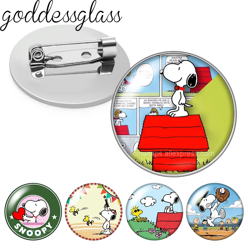 Cute Snoopy Funny Actions Sports Relaxed Photo Glass Cabochon Brooch Pinback Button Bag Clothes Denim Jeans Lapel Pin Badge