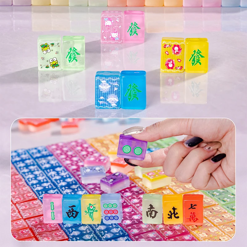 136Pcs Cartoon Sanrio Luminous Mahjong Set Chinese Traditional Mahjongs Family Toys Party Board Game Props Portable Mahjong