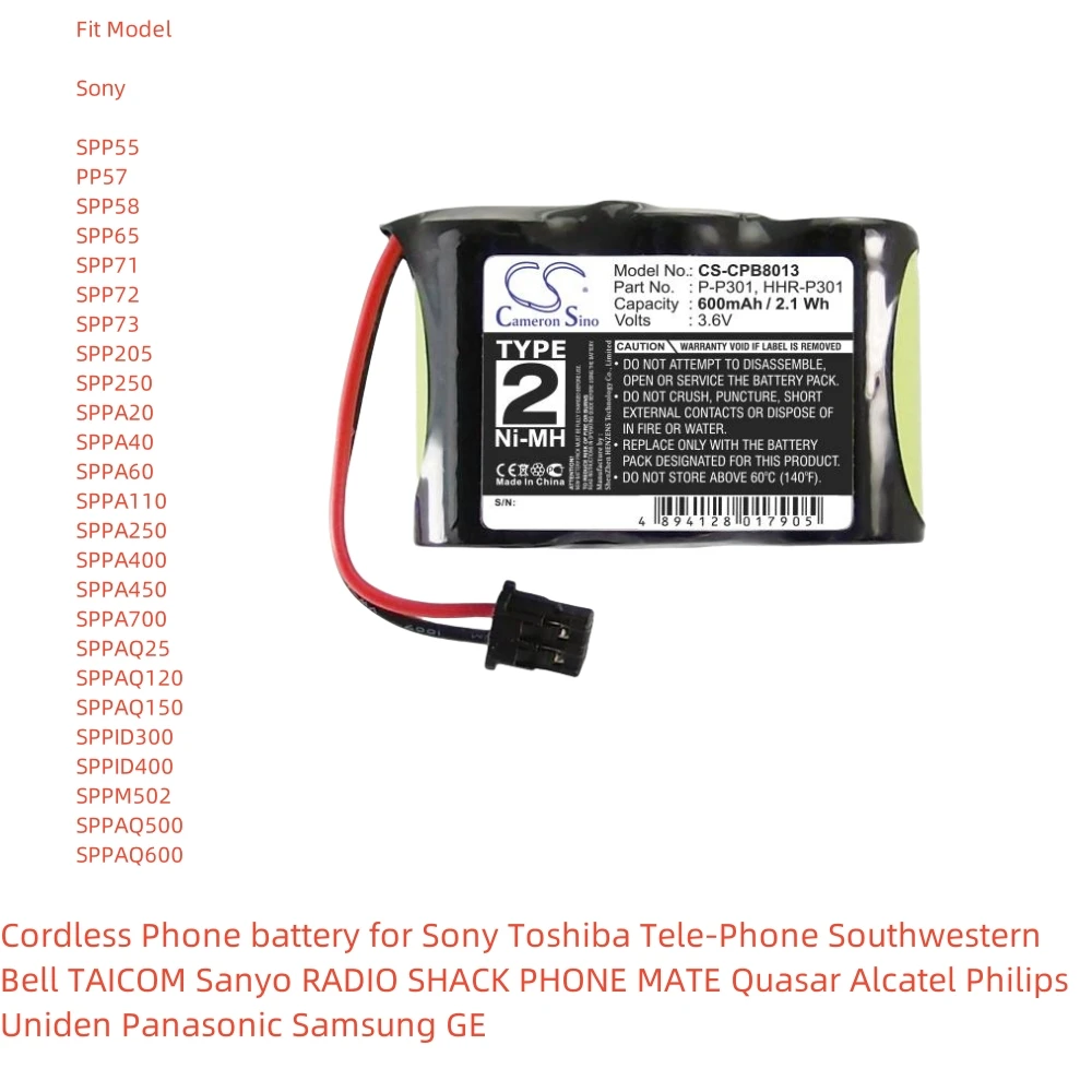 Ni-MH Cordless Phone Battery for Sony Toshiba Tele-Phone Southwestern Bell TAICOM Sanyo RADIO SHACK PHONE MATE Quasar Alcatel