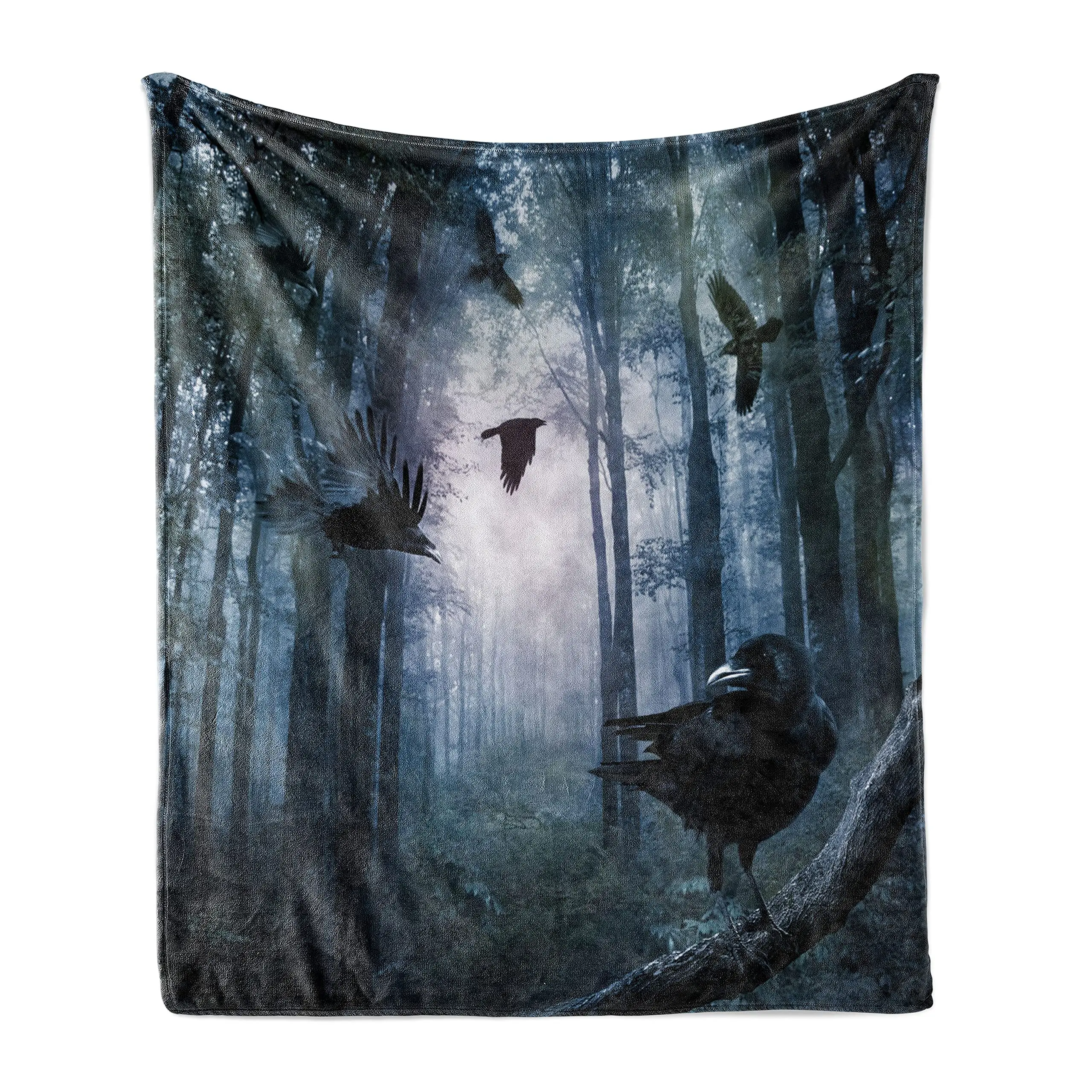 Scary Throw Blanket Scary Movies Theme Crow Bird Sitting on A Human Old Skull Flannel Soft Blanket for Adults Halloween Gifts