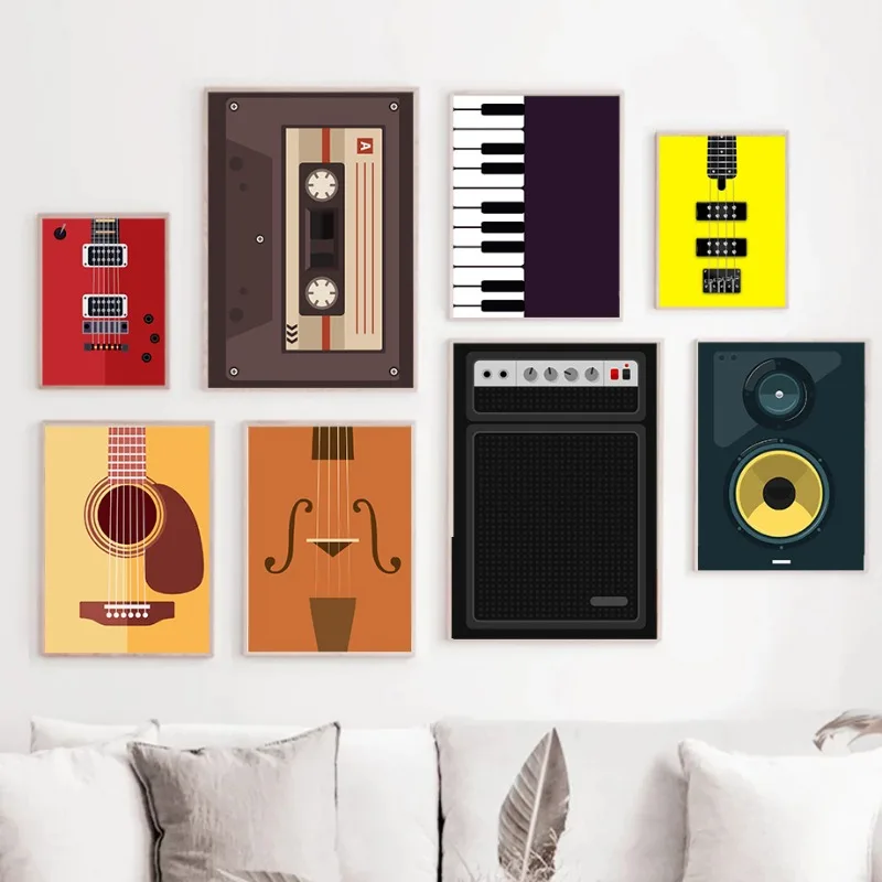 Musical Instrument Posters Keyboard Piano Tape Cassette Electric Guitar Prints Canvas Painting Wall Art Pictures Room Home Decor