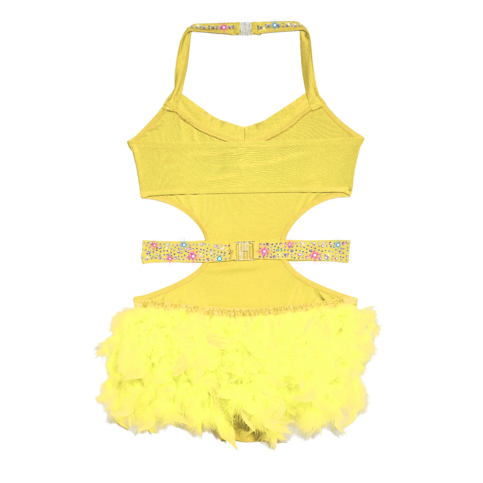 

Teens Sparkly Rhinestones Tutu Ballet Leotard Child Gymnastics Bodysuit Latin Dance Costume Kids Girls Feather Skirted Leotard