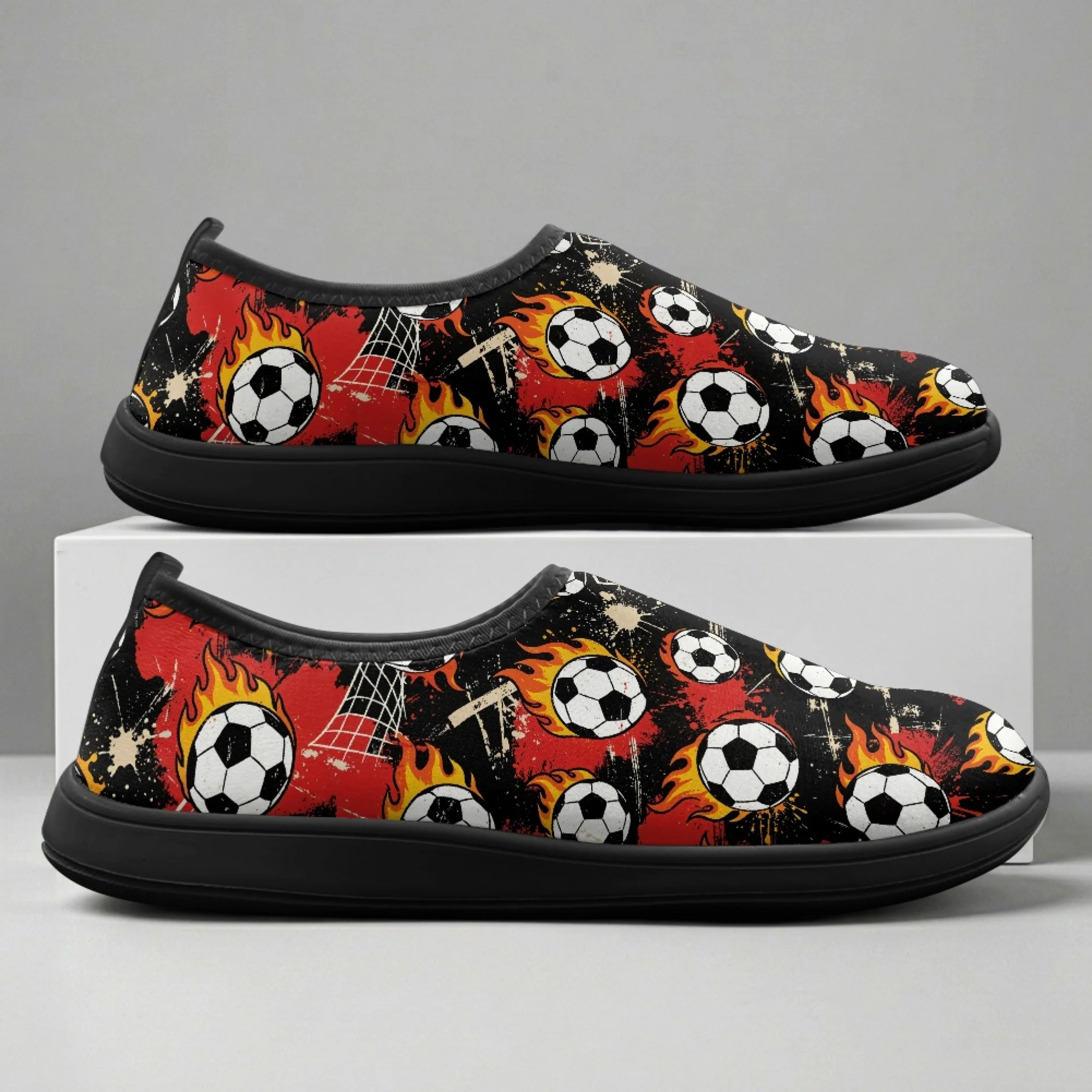 

XIXIRIMIDO Slip-on Wide-toed Shoes Soccer Print Men's Breathable Mesh Shoes Womens Fashion Summer Sneakers Walking Shoes 36-46
