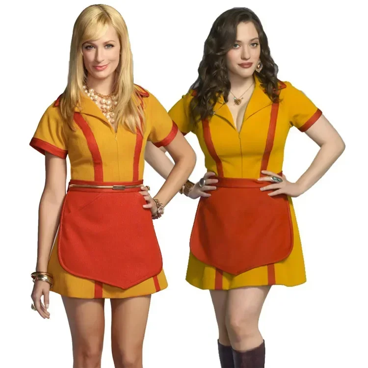 2 Broke Girls Cosplay Dress Costumes for Halloween Girl Party Wear Max Caroline Waitress Maid Dress Cos with Apron S M L XL