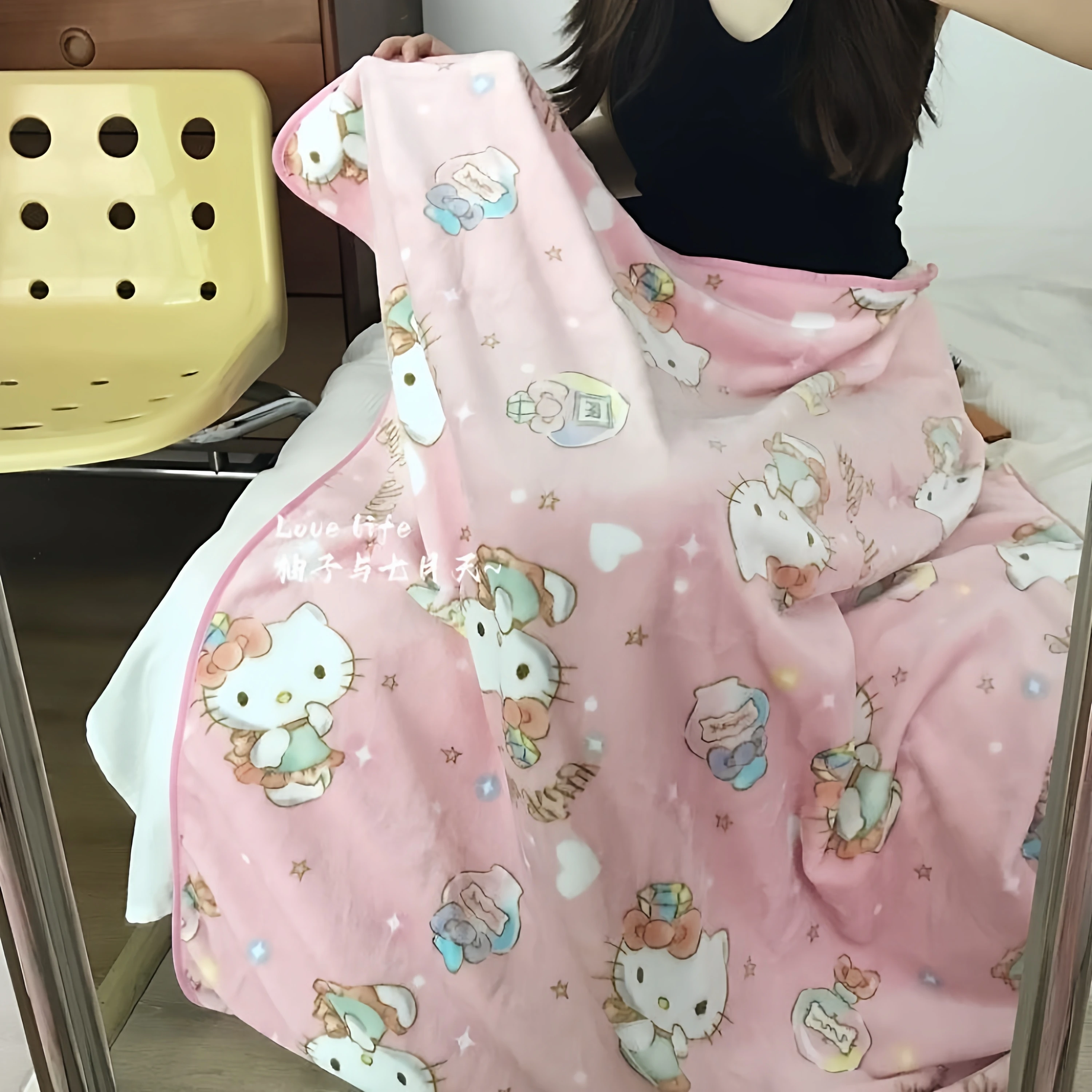 快適なサンリオぬいぐるみハローキティブランケット暖かいフランネルブランケット枕カバー和風パターン印刷ブランケットベッドカバー