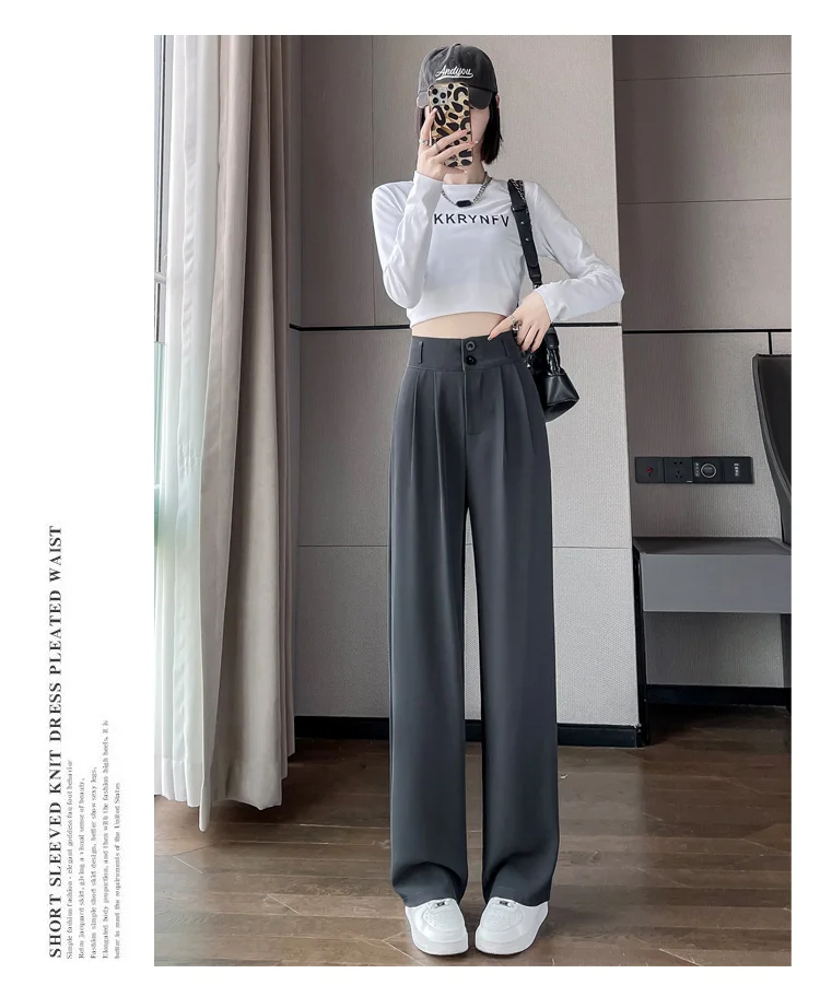 Frauen Lose Frühling Sommer 2024, Neue Hohe Taille Breite Beine Dünne Beiläufige Hosen Koreanische Mode-Trend Weiblichen Anzug Gerade Hosen – Detail 22
