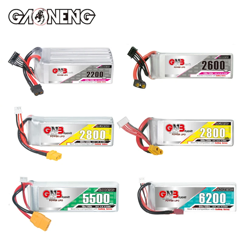 

GNB Lipo Батарея 2S 3S 4S 5S 6S 2200/2400/2600/2800/5500/6200 мАч для радиоуправляемого автомобиля Лодка RC FPV Дрон Квадрокоптер Вертолет Самолет