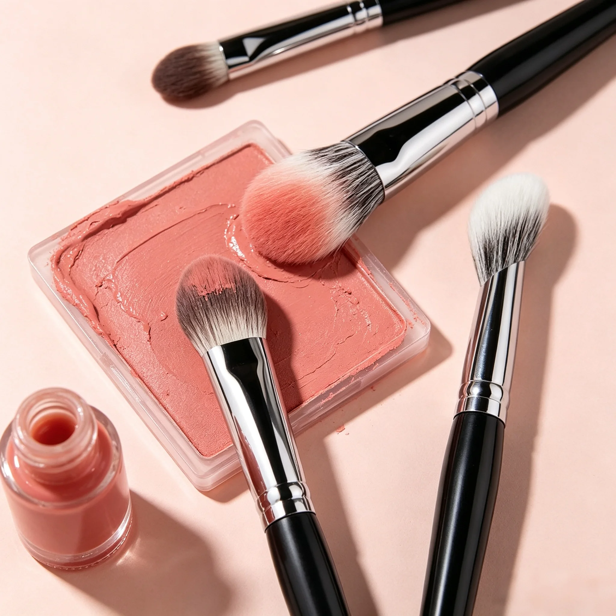 Peach Heart Blush Brush 1/2Pcs Compact Flat Precision Makeup Brush Cosmetic Applicator for Powder Cream & Liquid Blush