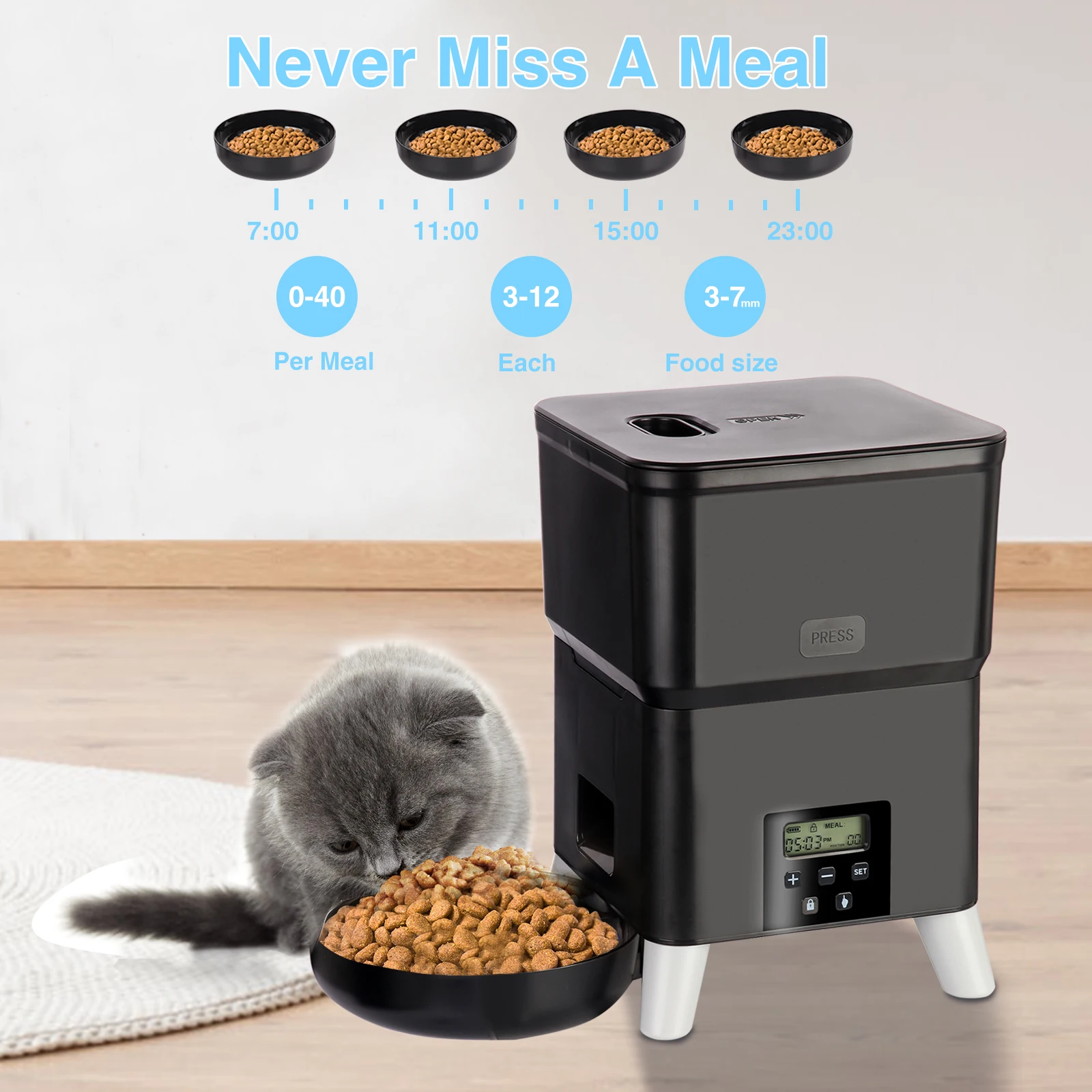 Cat Automatic Feeder 2L Cat Food Dispenser Smart Programmable Pet Feeder Recordable Dog Automatic Feede