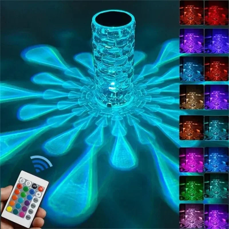USB 충전식 크리스탈 테이블 램프 터치 컨트롤 3 색 무단 디밍 RGB 침실 홈 장식을위한 여러 가지 빛깔의 무드 라이트