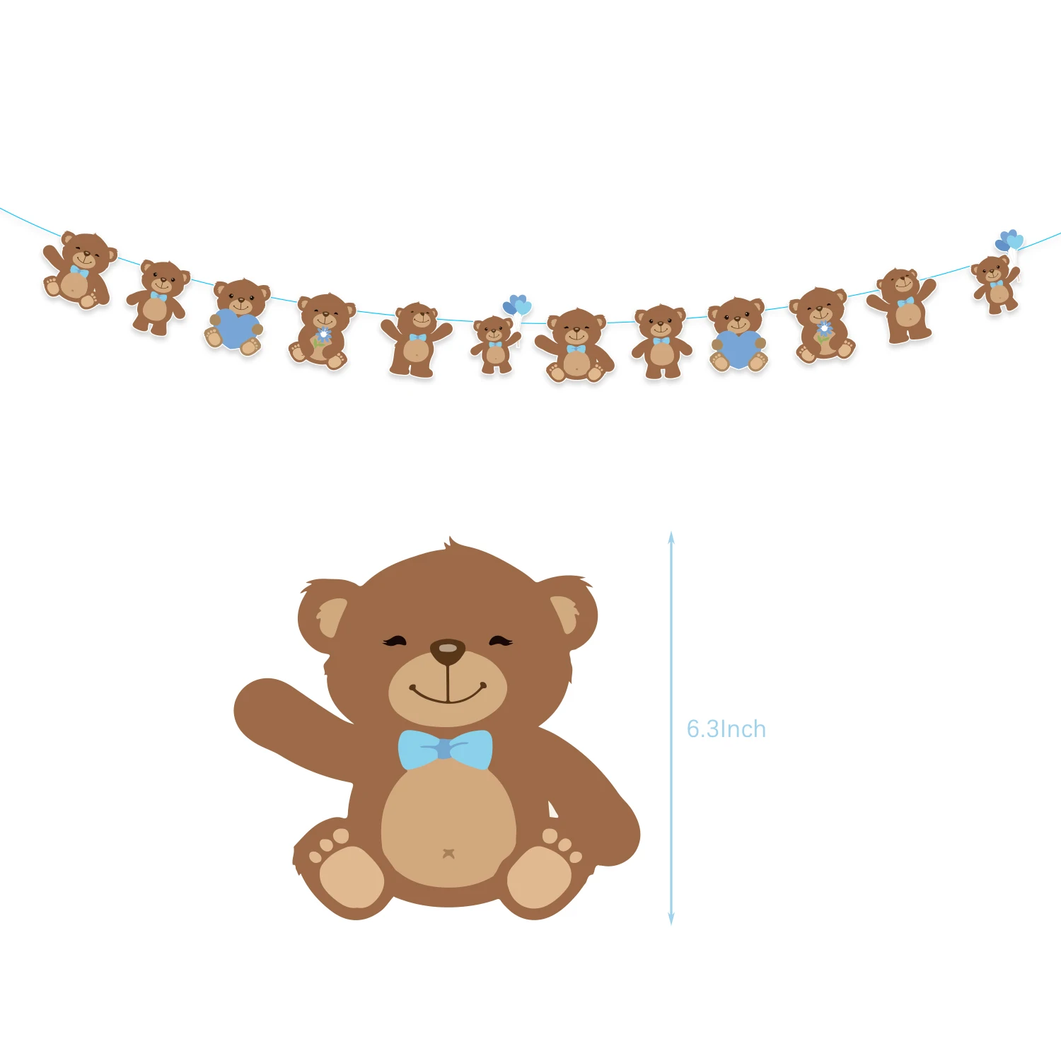 Teddy Bear Theme Birthday Party Decoration Balloons Banner Cake Topper Teddy Bear Party Supplie Blue Bear Baby Shower