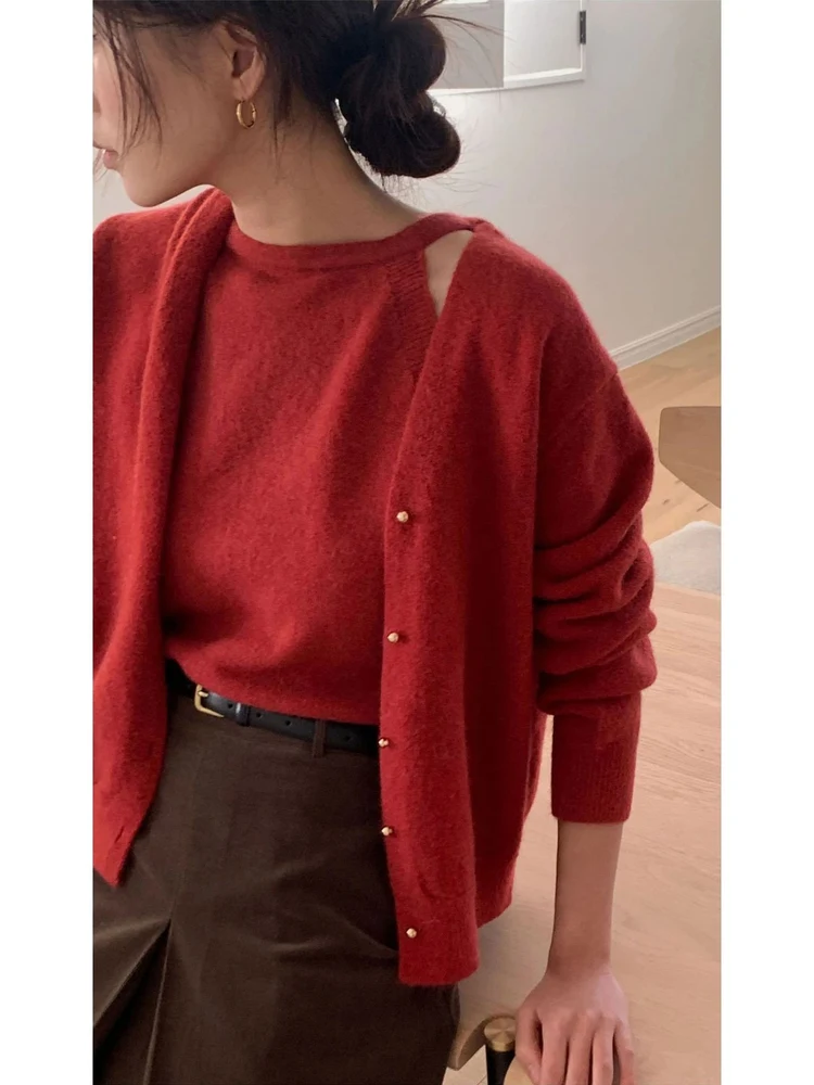 

Sle Women's Knitted Two-Piece Set Ne Hanging Commute Long Sve Sweater Inner Cardigan Soft Texture