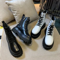 Ankle Boots Women New Winter Solid Color Thin Single Woman Breathable Platform Increased Motorcycle Boots Autumn Fashion Black