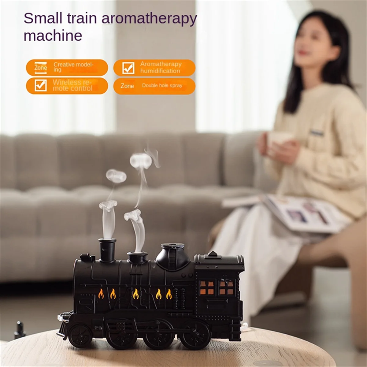 Mini Train Shape Aromatherapy Essential Oil Diffuser Ultrasonic Cool Mist Air Humidifier with LED Lamp US Plug