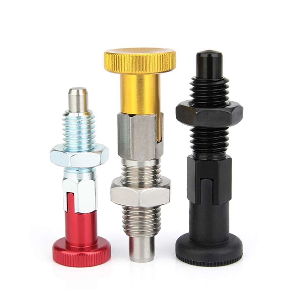 Self-Locking High Quality Aluminum Knob Retractable Spring loaded  Zinc Plated  Carbon Steel Body Indexing Plungers With Nuts