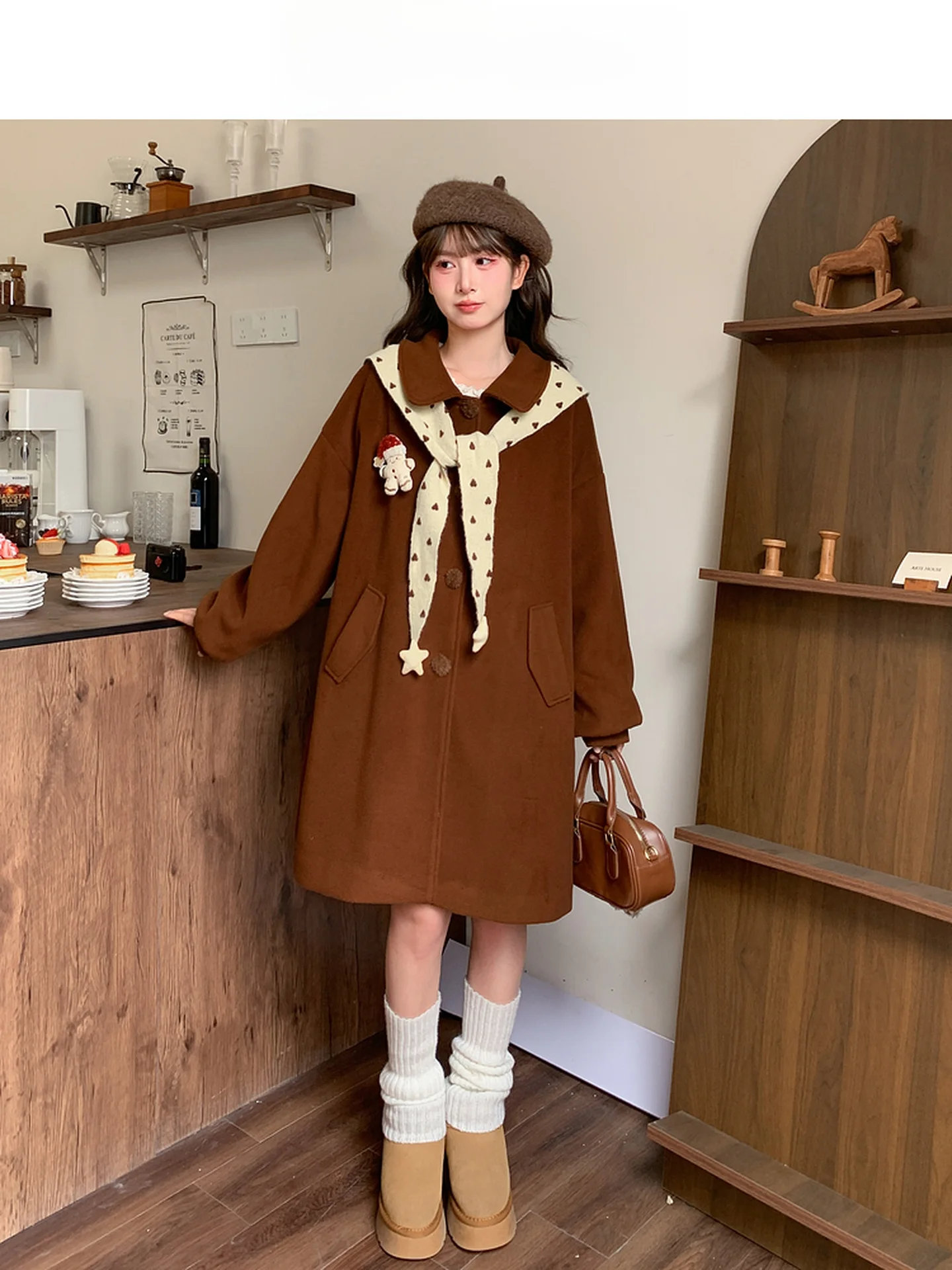 

Ретро-пальто из шерсти свободного кроя для женщин, новинка 2026 года, универсальное, средней длины, зимнее, модное, однотонное, в нежном стиле