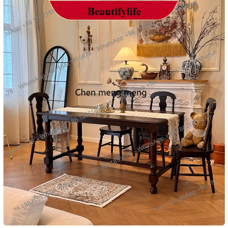 

G153 French retro all-solid wood dining table restaurant small apartment rectangular dining table cherry wood can be customized