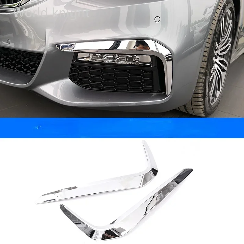 2pcs ABS Chrome Front Fog Light Decoration Strips Trim For BMW New 5 Series G30 530liM 2017 2018 Car Accessories