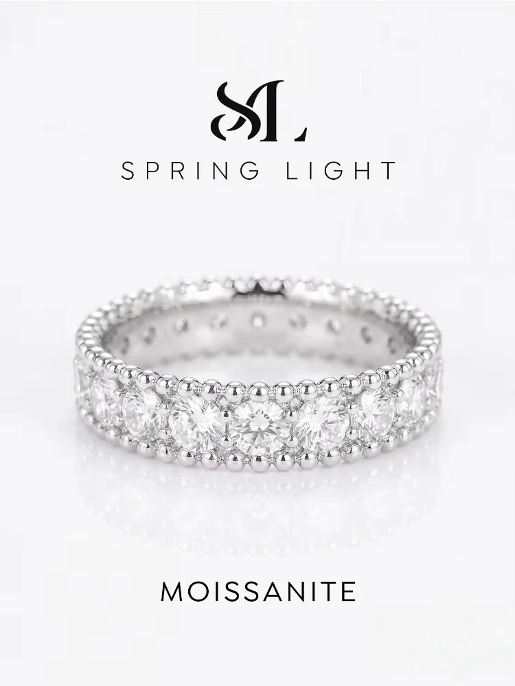 Luxury Full Real Round Moissanite Diamond Geometry Wedding Band Rings for Women Anniversary High Quality Jewelry