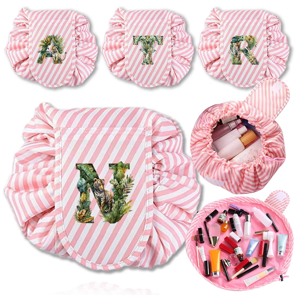 Woman Toilet Bag Makeup Bags Red Stripe Drawstring Travel Organizer Pouch Jungle Tiger Priting Series Waterproof Beauty Pouch
